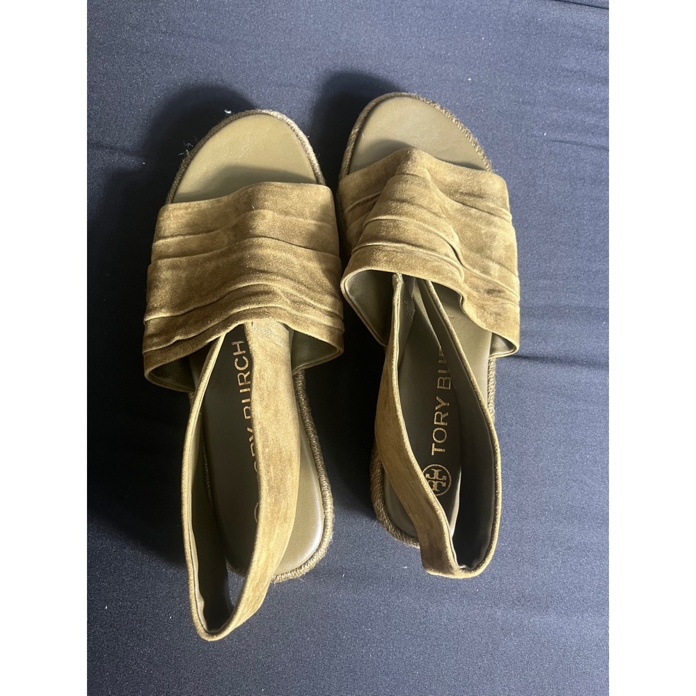Tory Burch Olive Suede Ruched Slingback Sandals - Picture 4 of 5